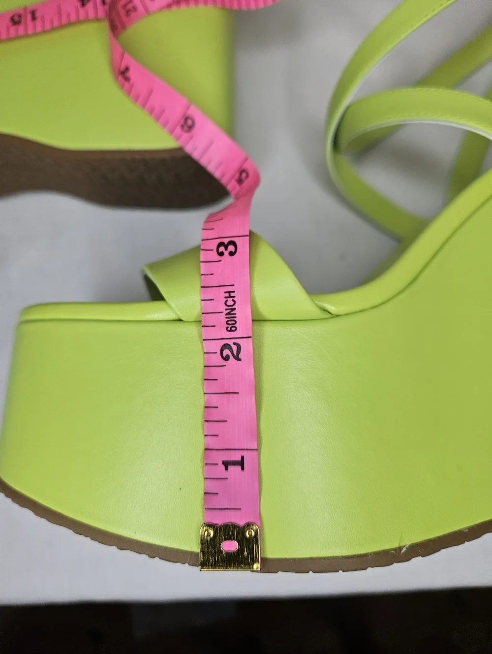 Michael Michael Kors Paola Platform Dress Sandal Bright Limeade Leather Strappy - Picture 10 of 12